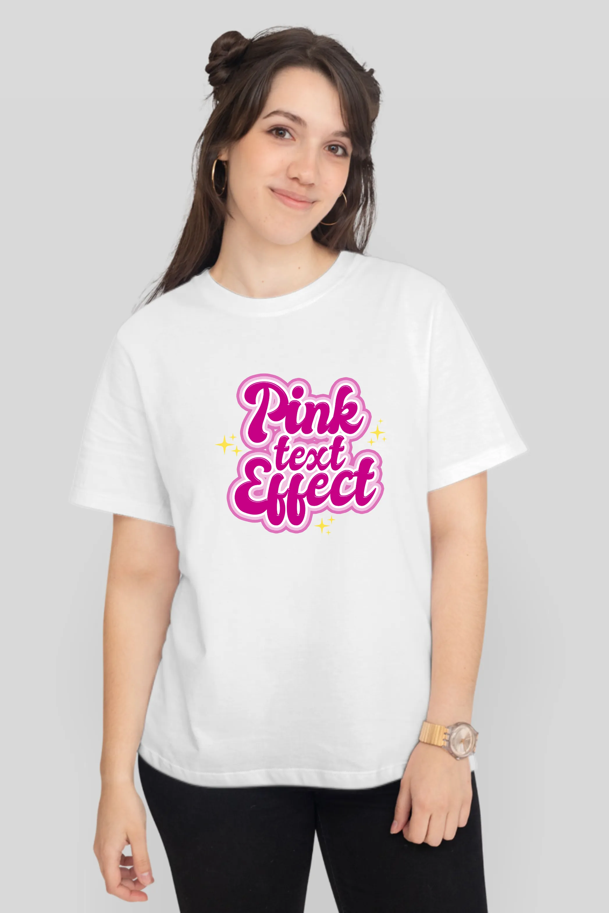 Pink Text Effect Printed T-shirt for women
