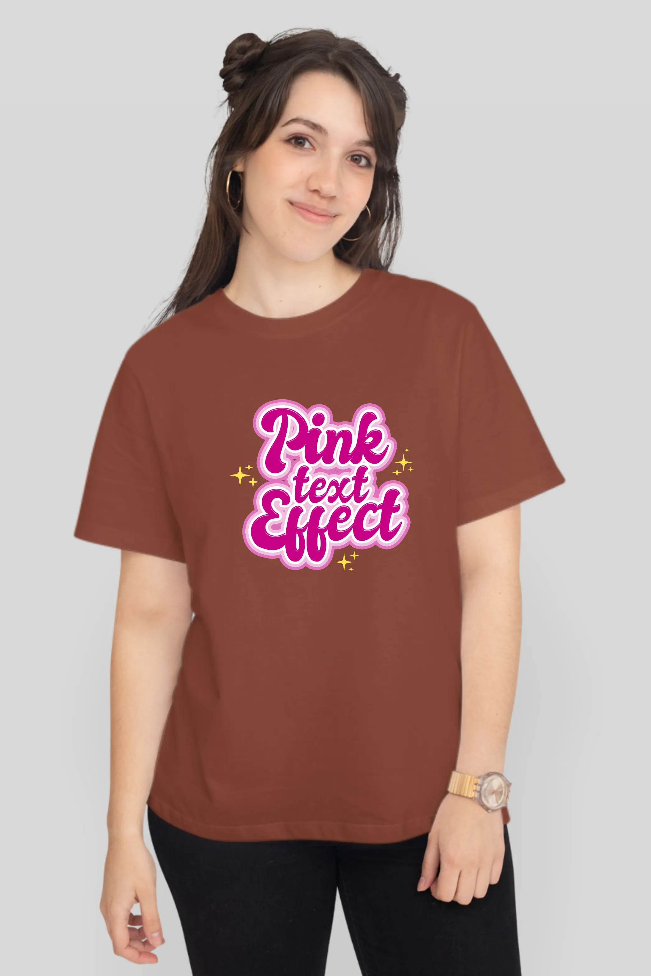 Pink Text Effect Printed T-shirt for women