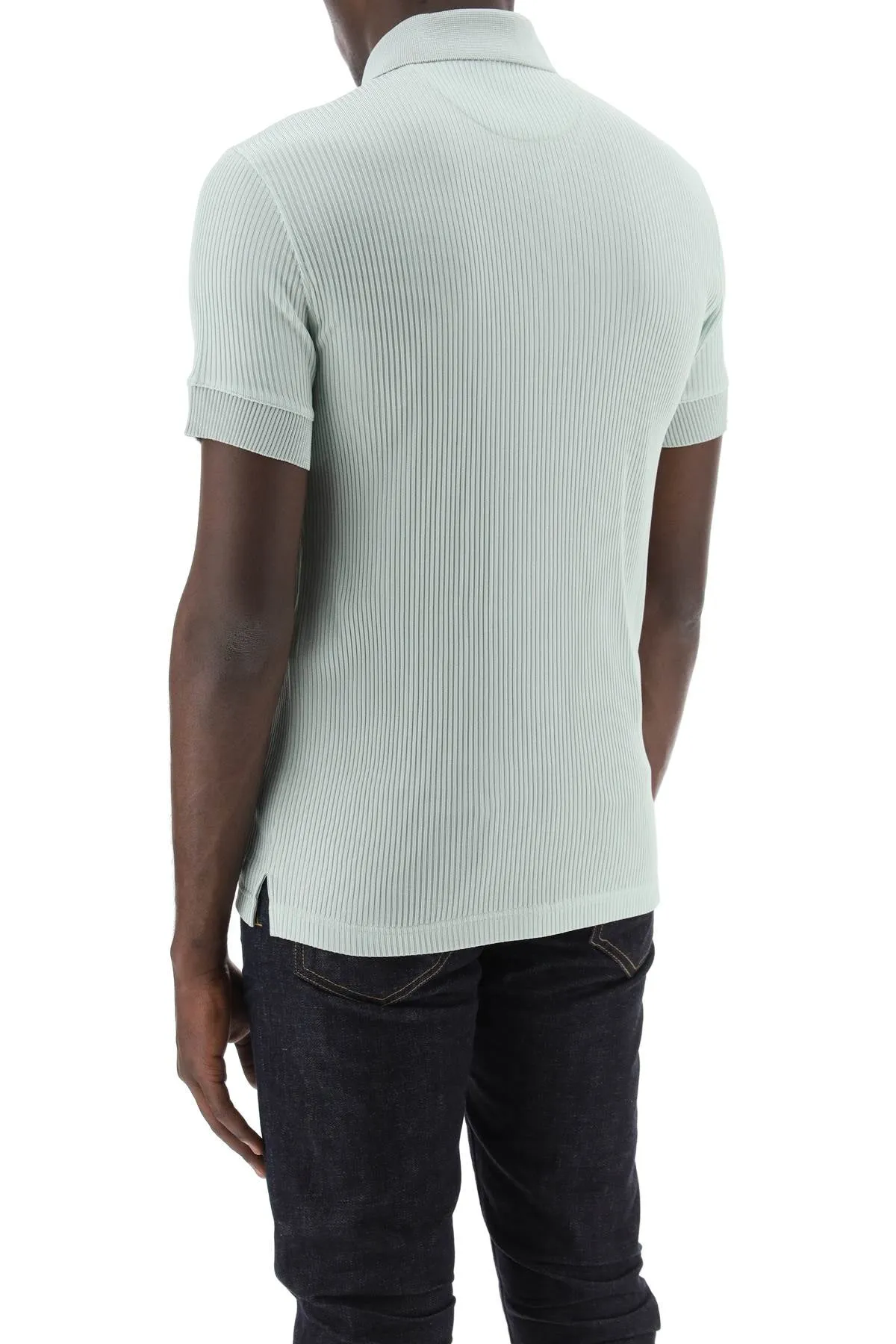 "ribbed knit polo with shiny