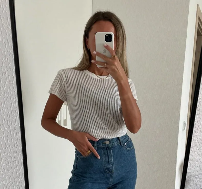 Round neck short sleeve Ribbed Top