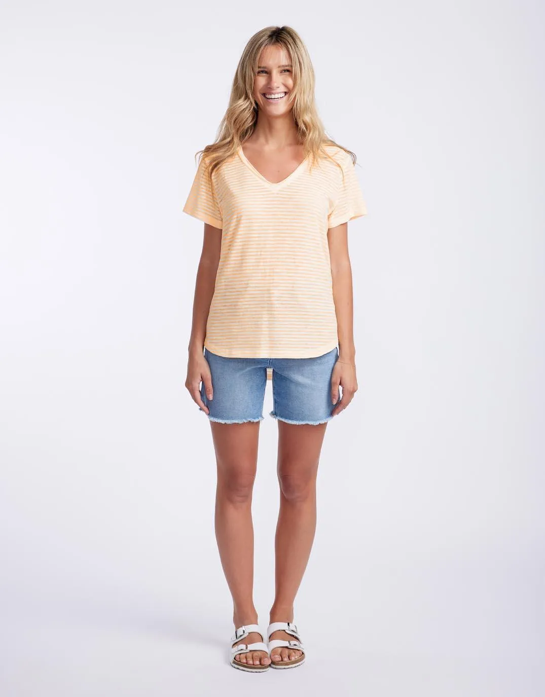 Sorbet Stripe Vee Neck Tee - Gelati Orange