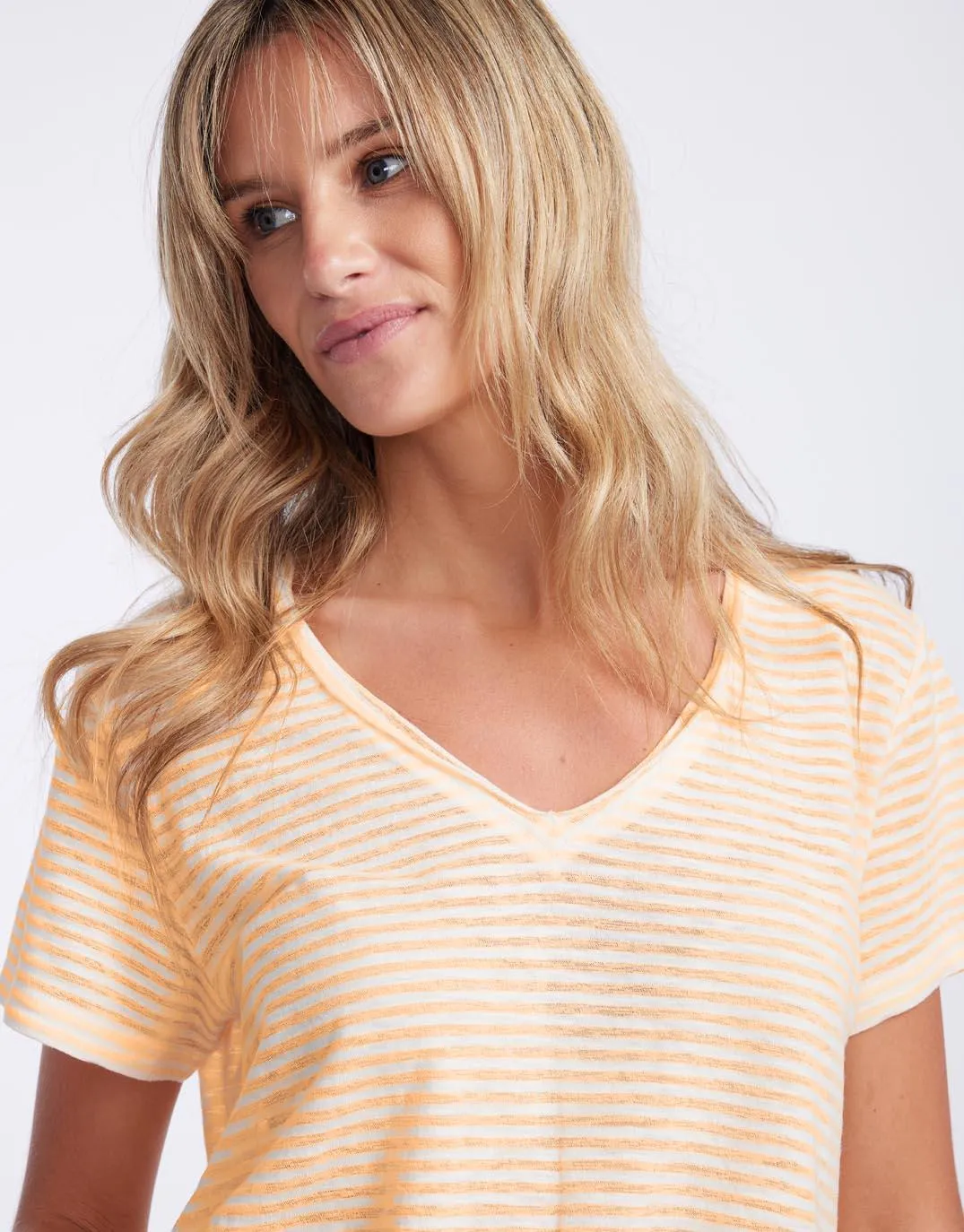 Sorbet Stripe Vee Neck Tee - Gelati Orange