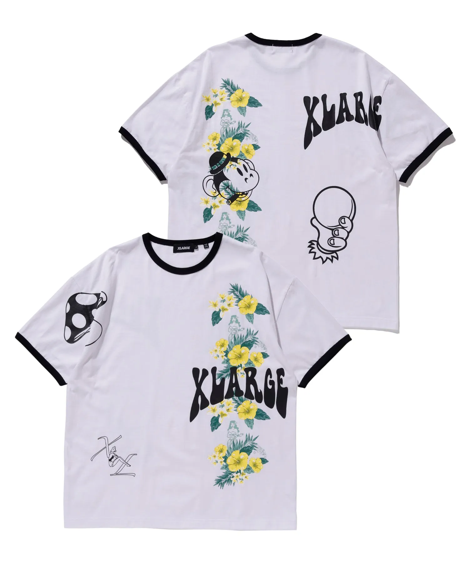 S/S FLORAL PRINT RINGER TEE