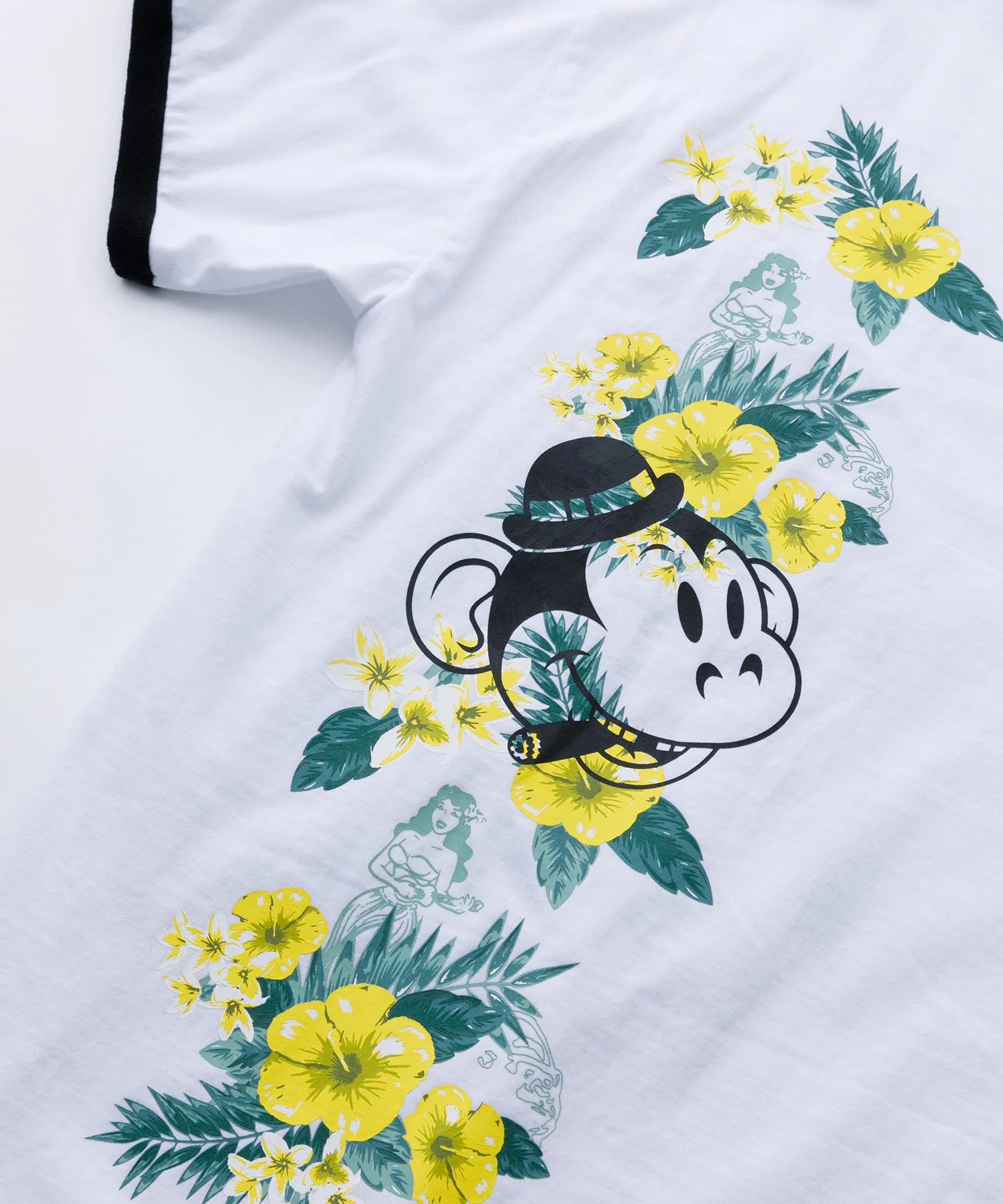 S/S FLORAL PRINT RINGER TEE