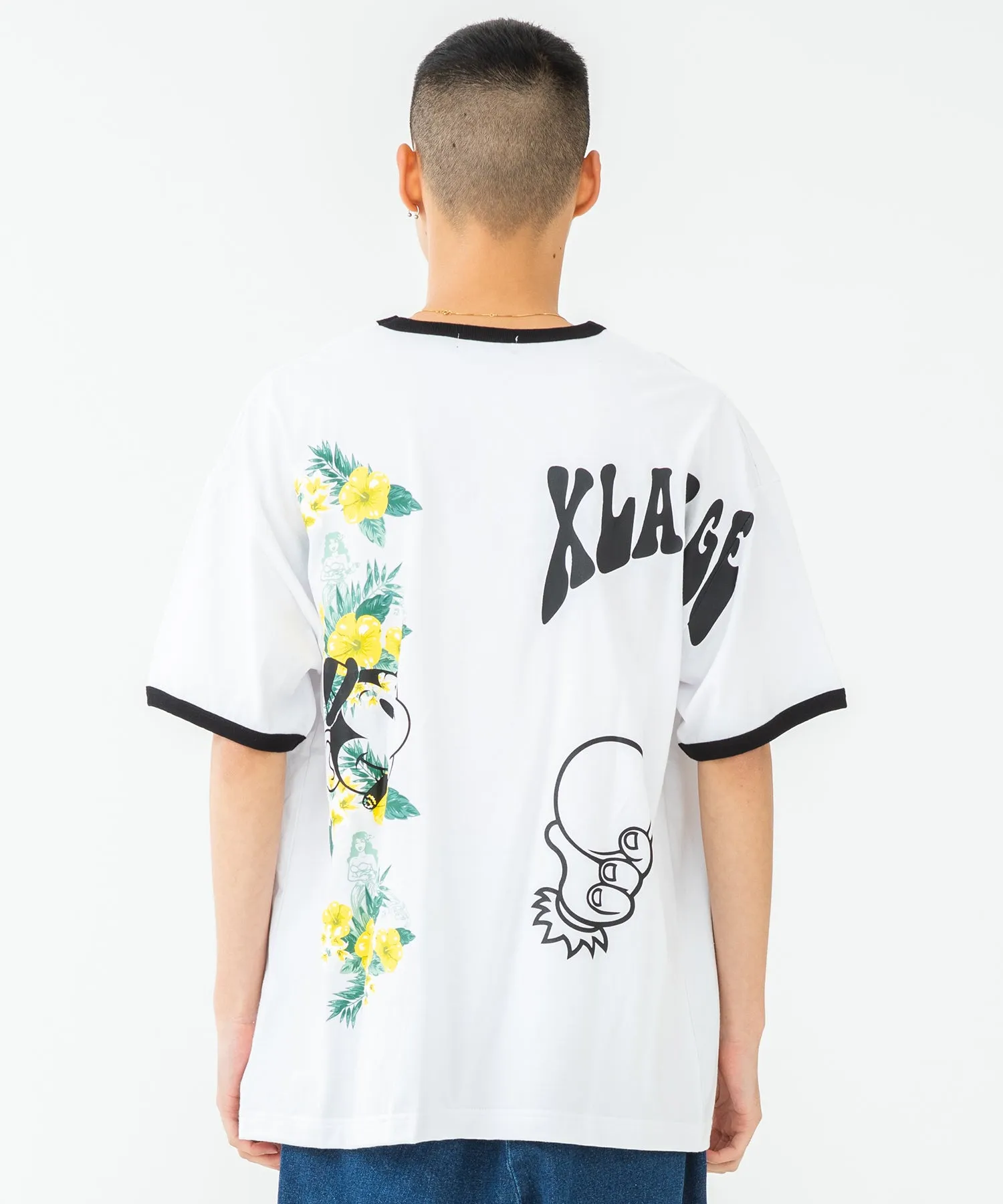 S/S FLORAL PRINT RINGER TEE