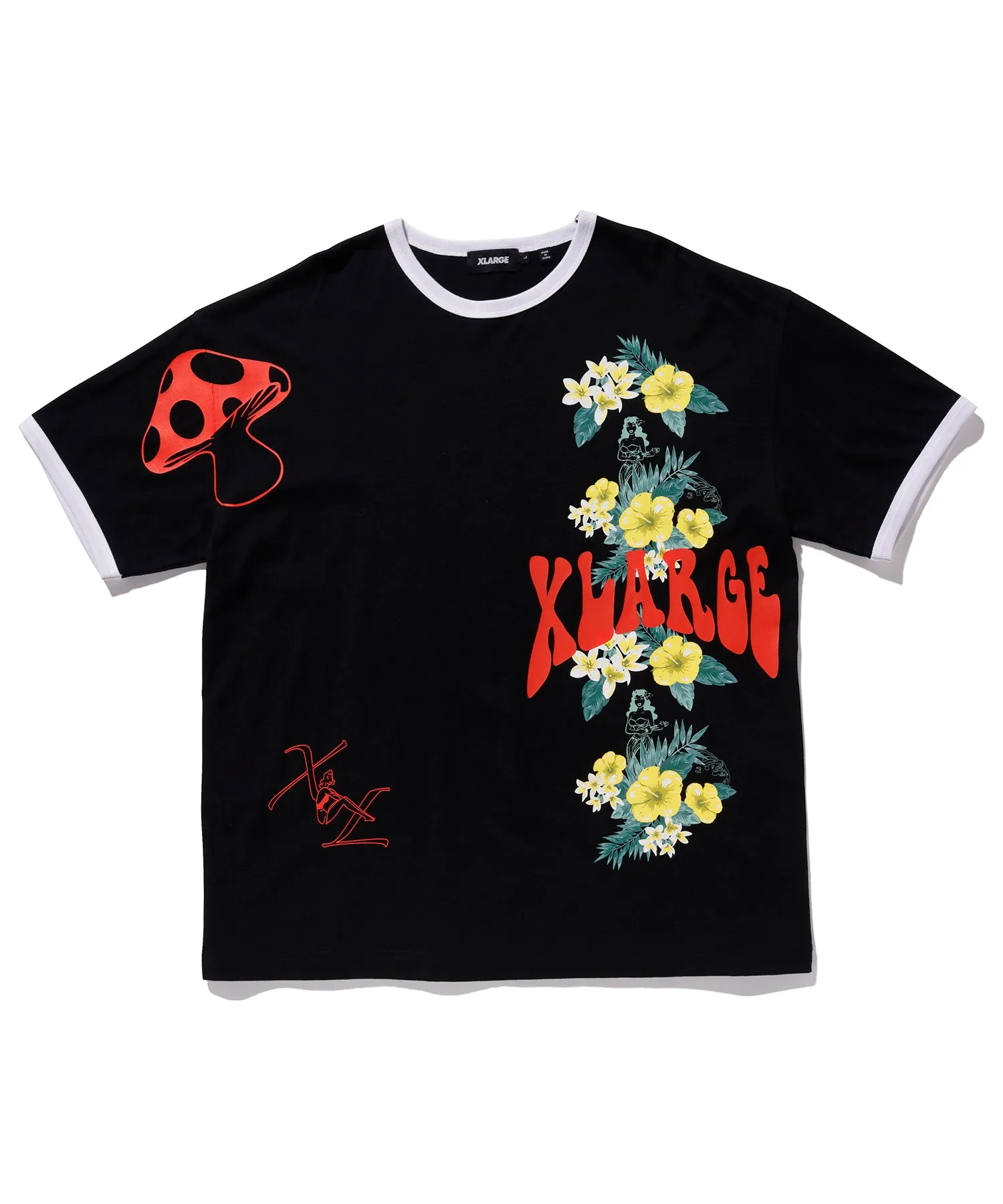 S/S FLORAL PRINT RINGER TEE