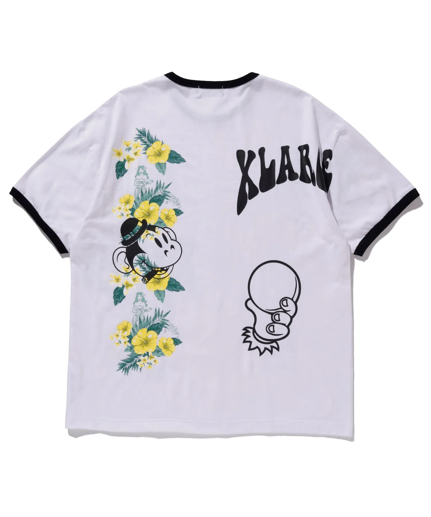 S/S FLORAL PRINT RINGER TEE