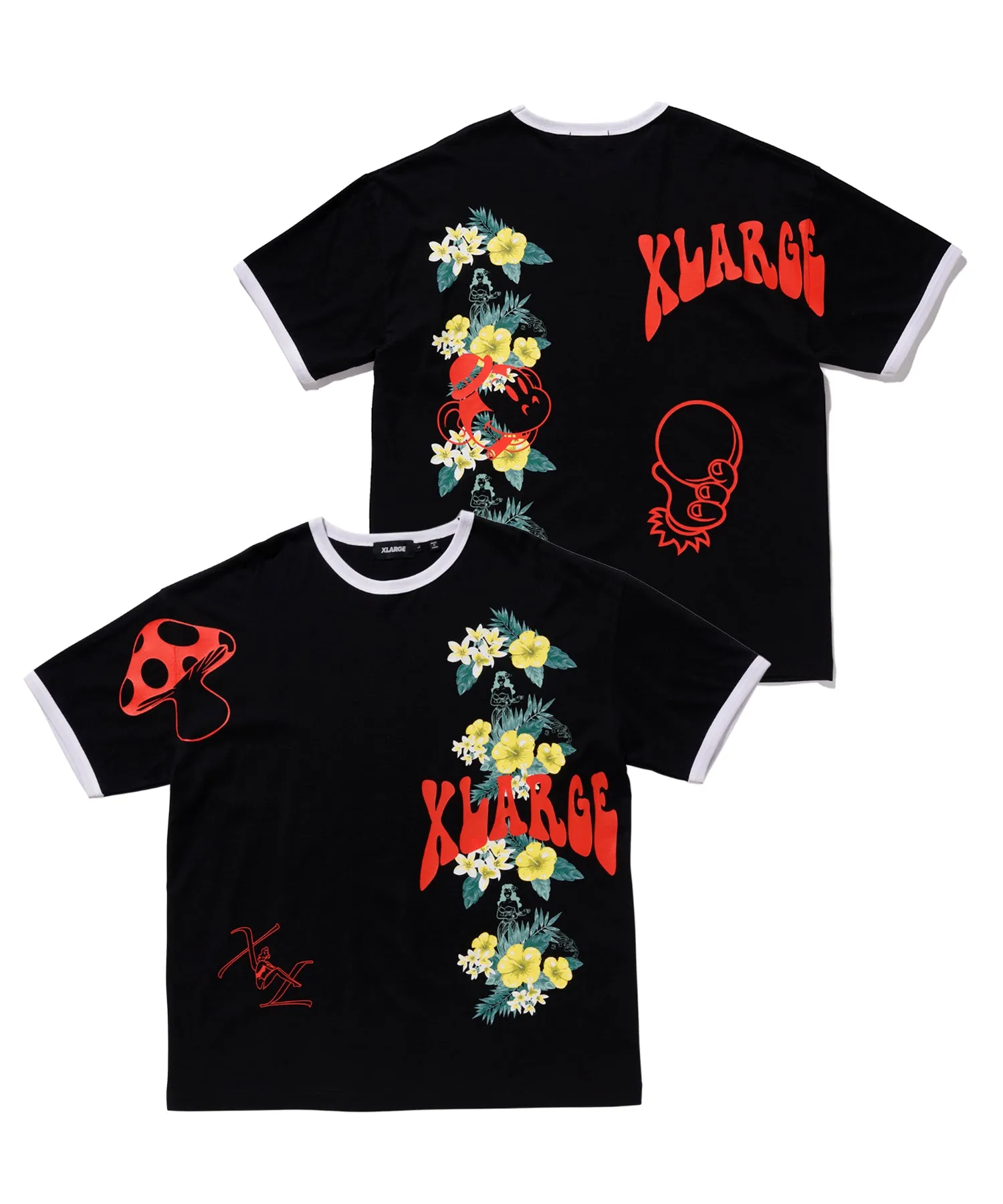 S/S FLORAL PRINT RINGER TEE