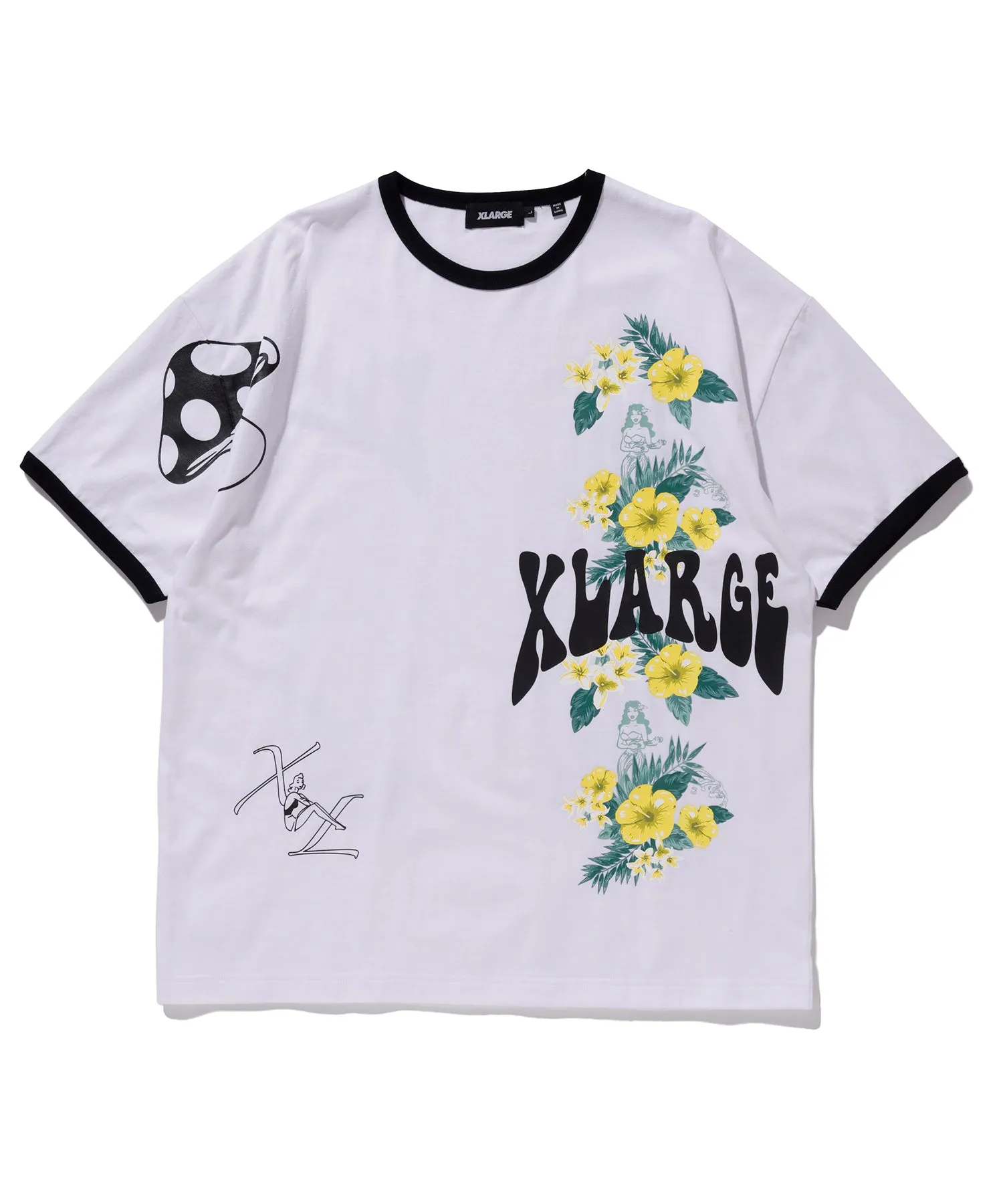 S/S FLORAL PRINT RINGER TEE