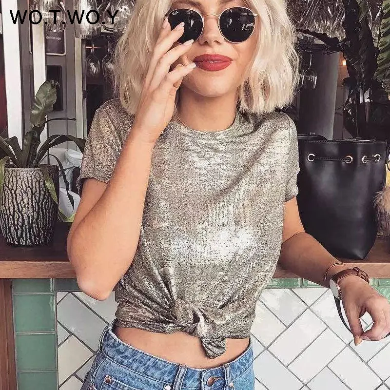 VenusFox Silver Shiny Knitted T Shirts