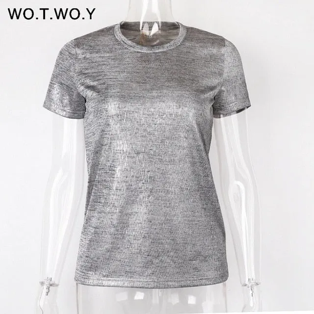 VenusFox Silver Shiny Knitted T Shirts