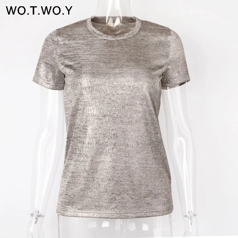 VenusFox Silver Shiny Knitted T Shirts