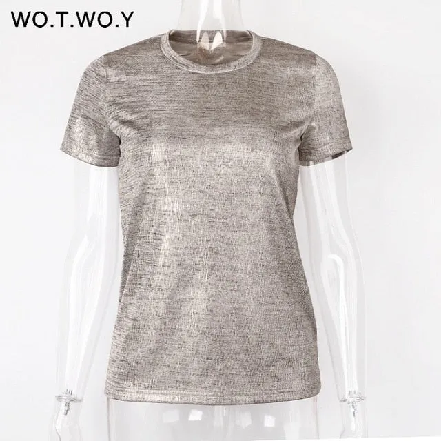 VenusFox Silver Shiny Knitted T Shirts