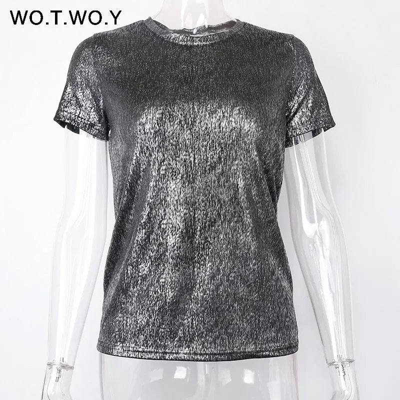 VenusFox Silver Shiny Knitted T Shirts