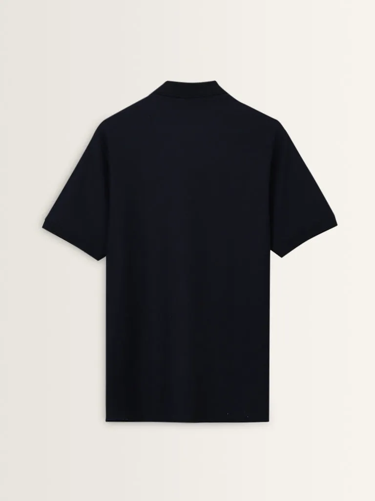 WES Casuals Navy Solid Relaxed-Fit Polo T-Shirt