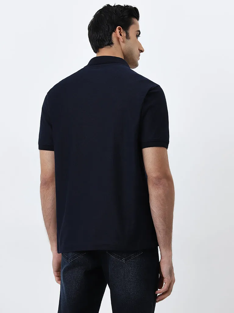 WES Casuals Navy Solid Relaxed-Fit Polo T-Shirt