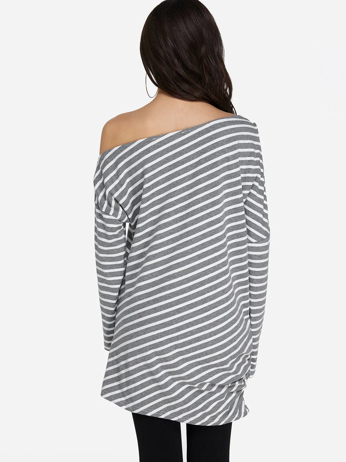 Wholesale One Shoulder Stripe Cut Out Long Sleeve T-Shirts
